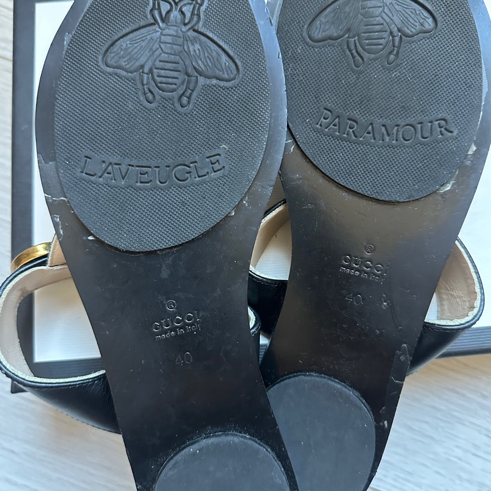 Gucci Black and Gold Sandals double GG Sz 40 9.5 - Picture 5 of 6